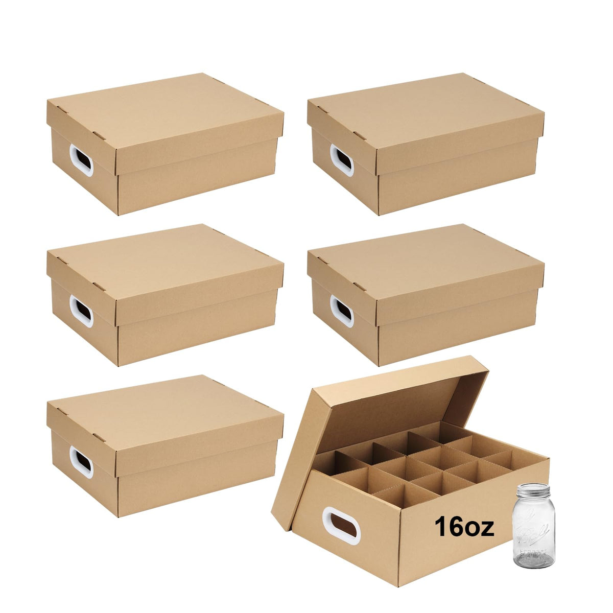 DIICCYO six-piece mason jar storage box with handles for portable pantry organization.