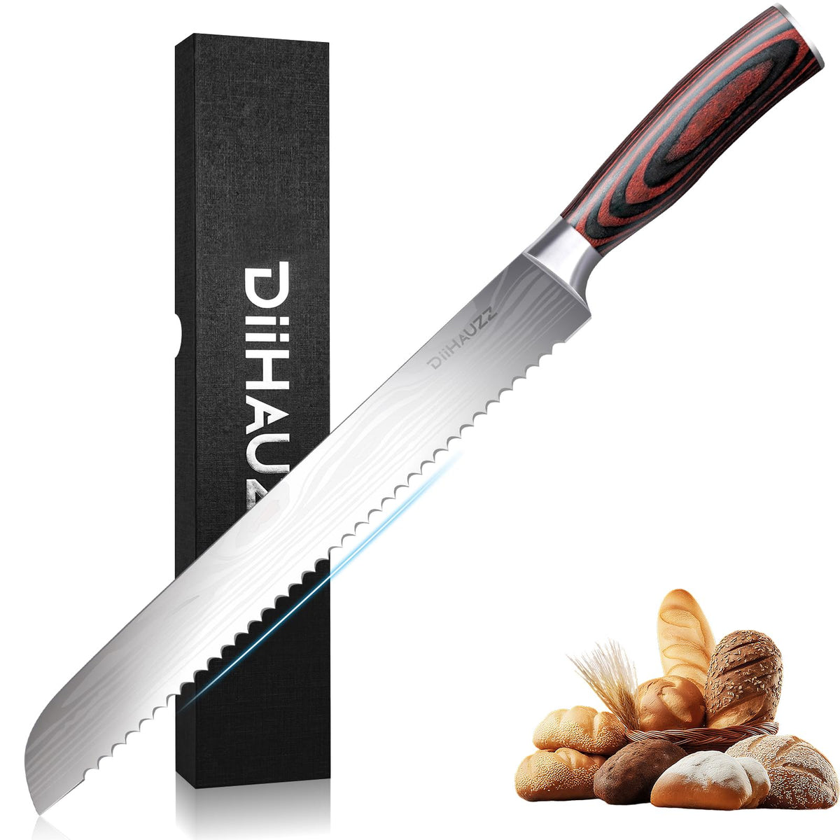 DiiHAUZZ bread knife with 10-inch serrated blade for crusty loaves