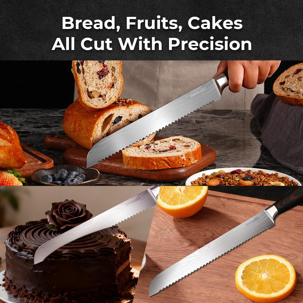 DiiHAUZZ bread knife high-carbon stainless steel edge resists rust