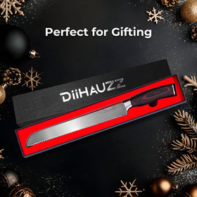 DiiHAUZZ bread knife on a kitchen prep station ready for baking