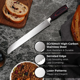 DiiHAUZZ bread knife with ergonomic pakkawood handle for comfortable control