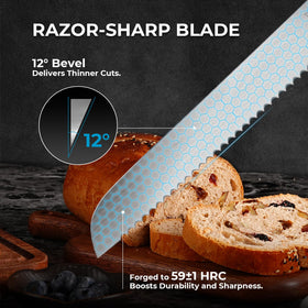 DiiHAUZZ bread knife slicing sourdough and bagels evenly