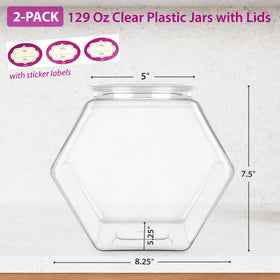 DilaBee clear 1-gallon hexagon jar, transparent design for quick content checks.