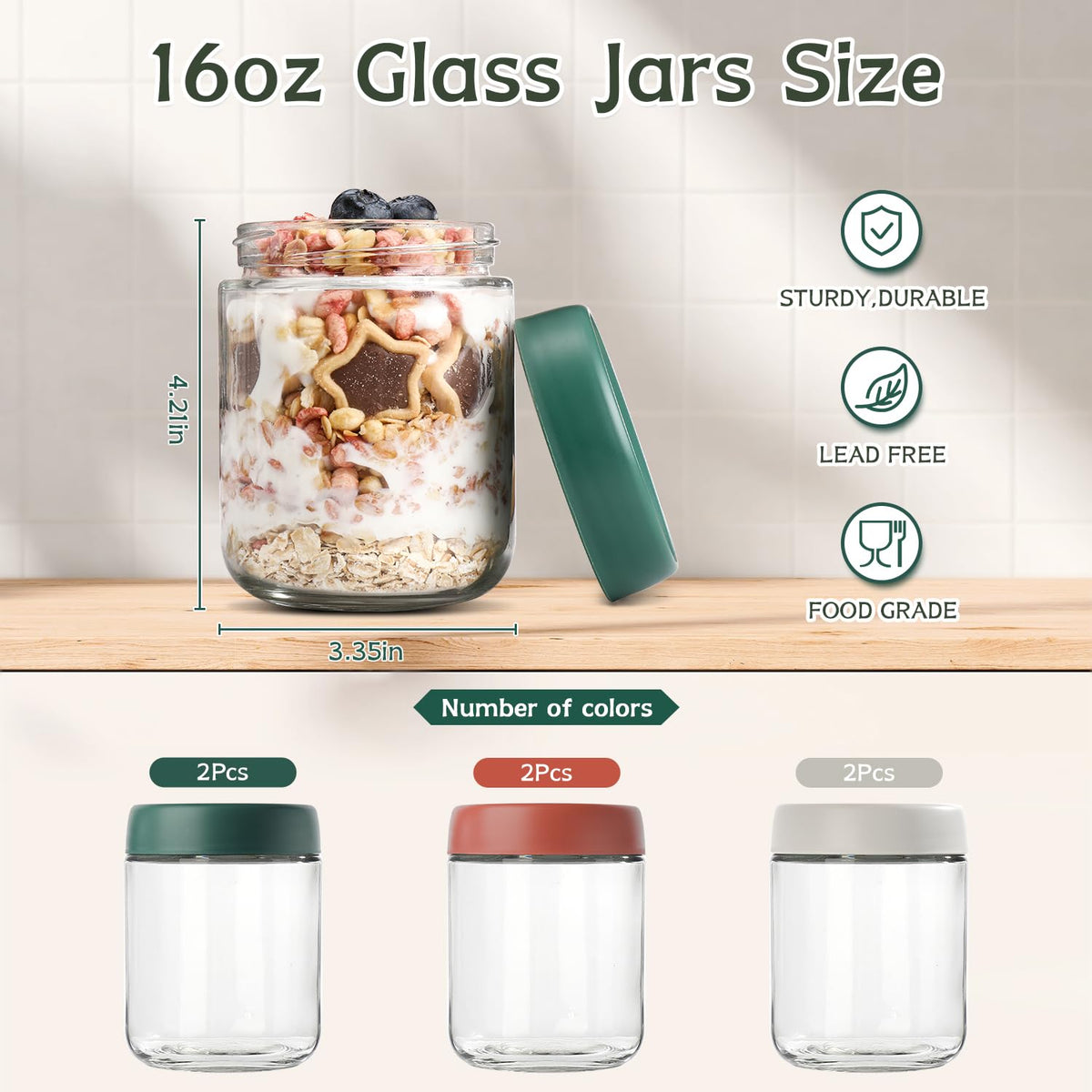 DIMBRAH clear glass mason jar 16oz with lid for easy content identification.