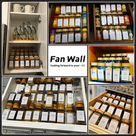 DIMBRA organized kitchen spice rack setup keeps cabinets neat.