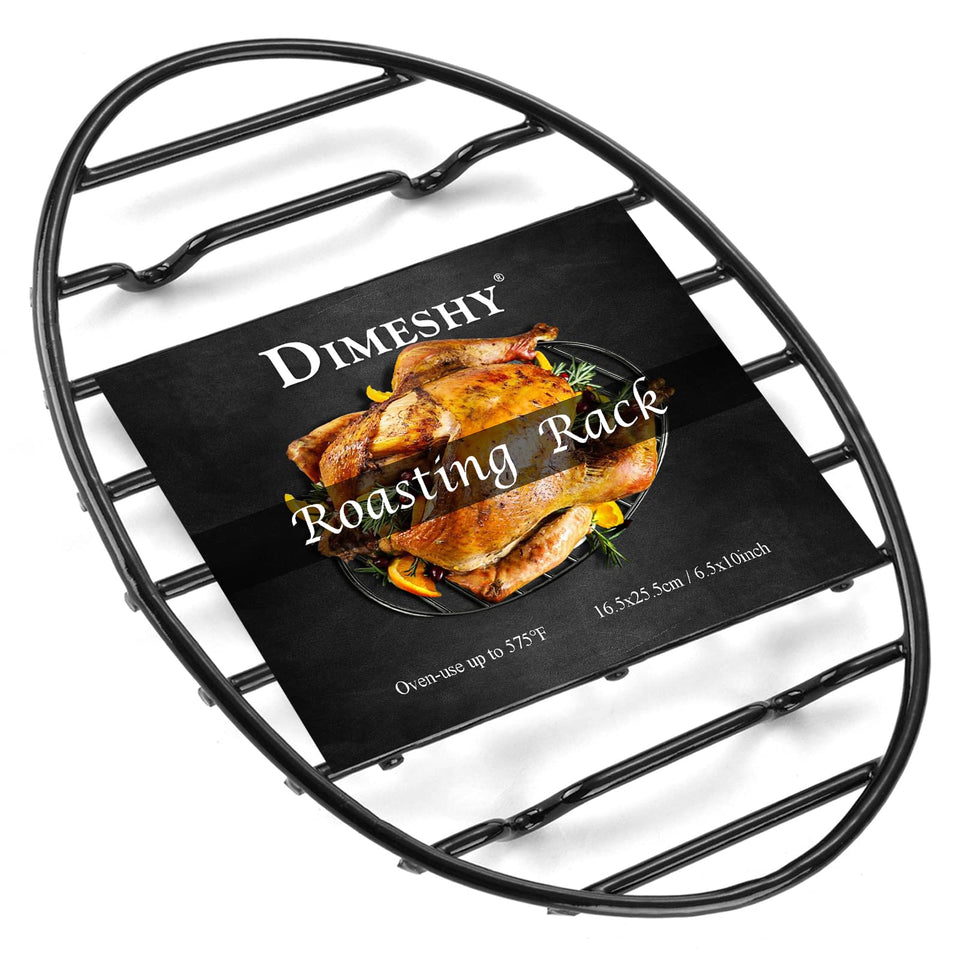 DIMESHY roasting rack with integrated feet keeps the pan steady for even roasting.