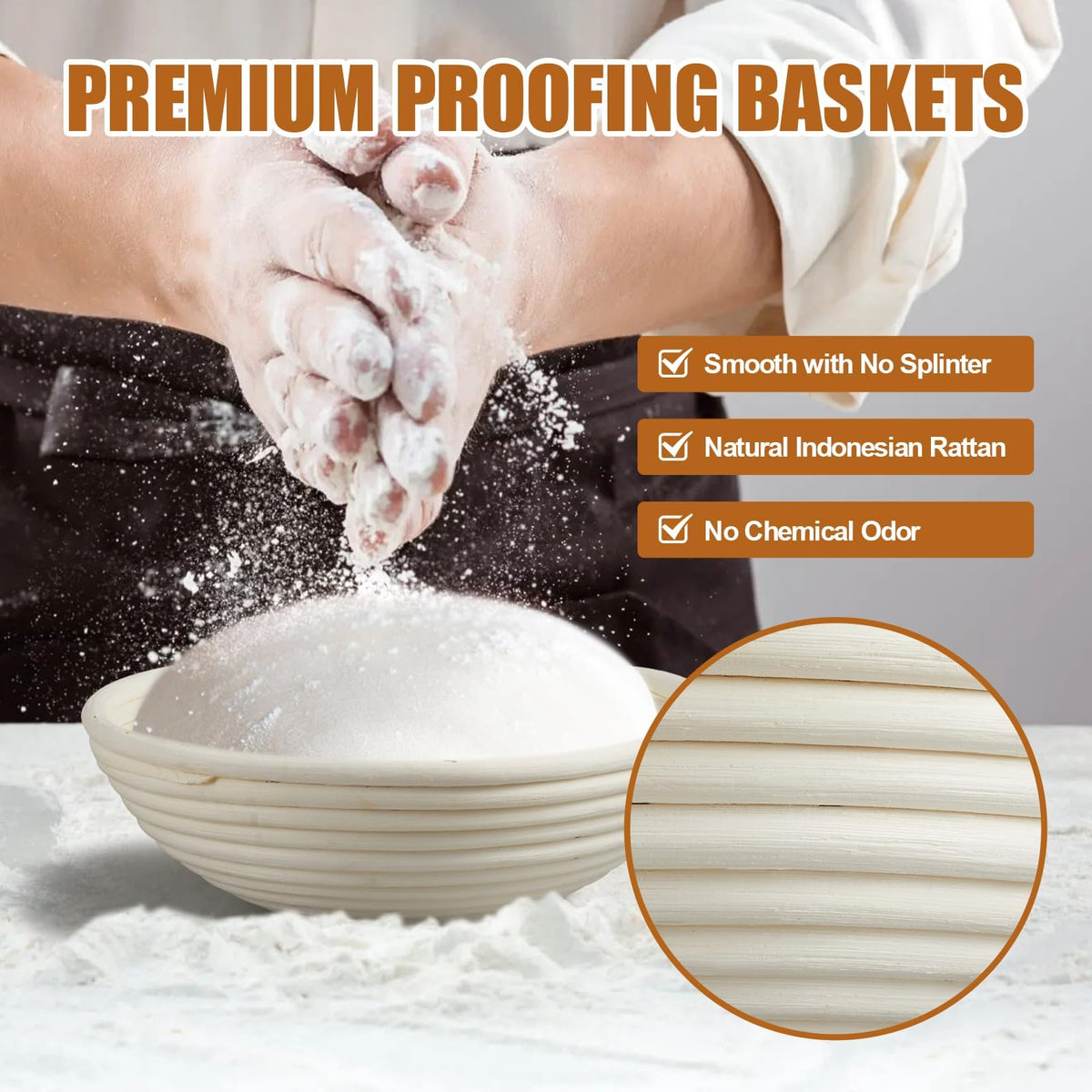 Dimpola liners included with baskets for easy dough release