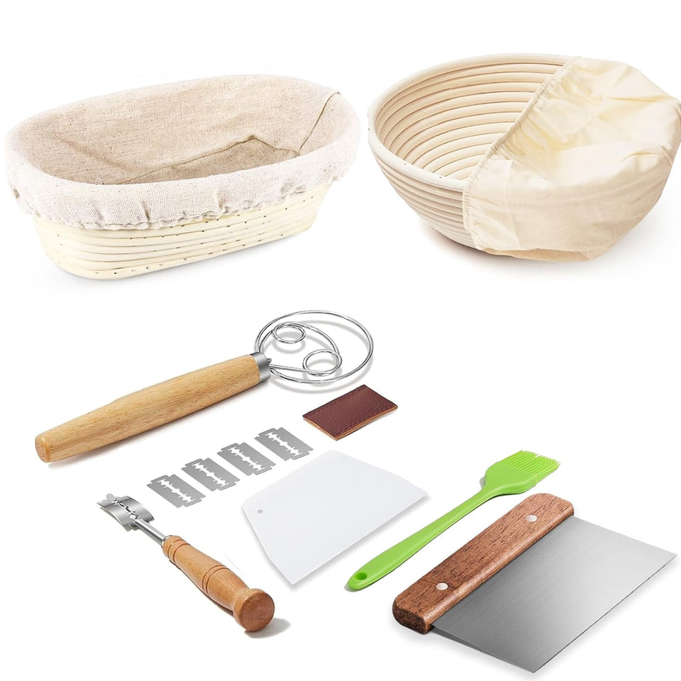 Dimpola Banneton round bread basket with natural rattan for even dough proofing