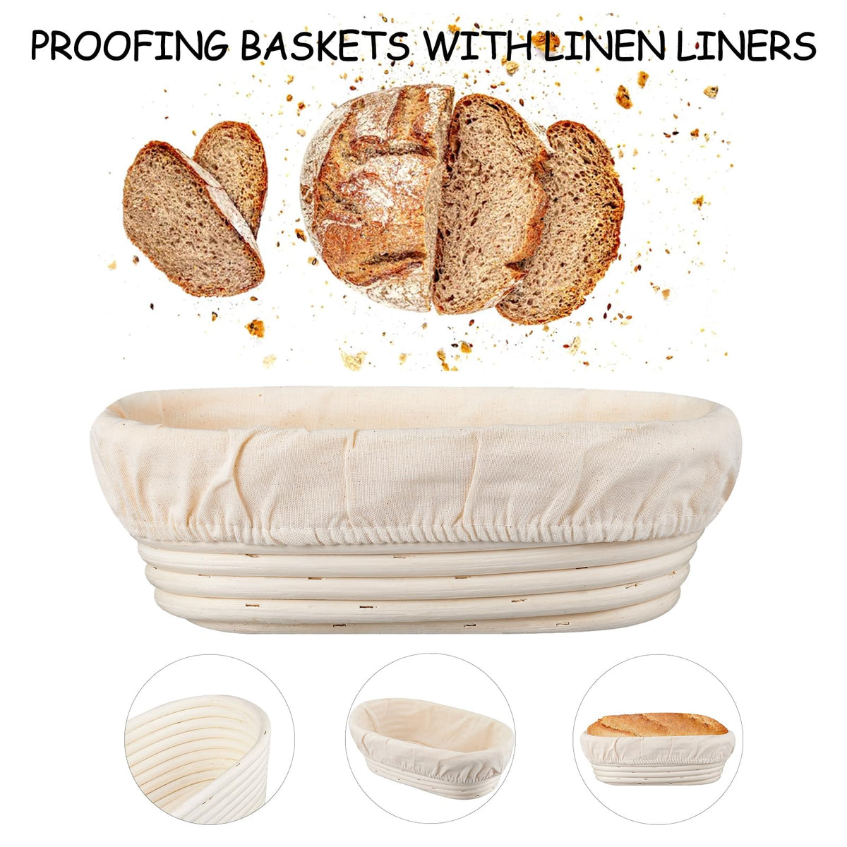 Dimpola banneton round bread basket with liner supports even texture through proofing.