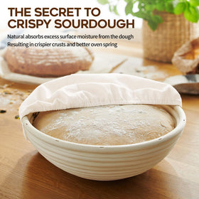 Dimpola two-pack banneton set on kitchen counter, ready to bake