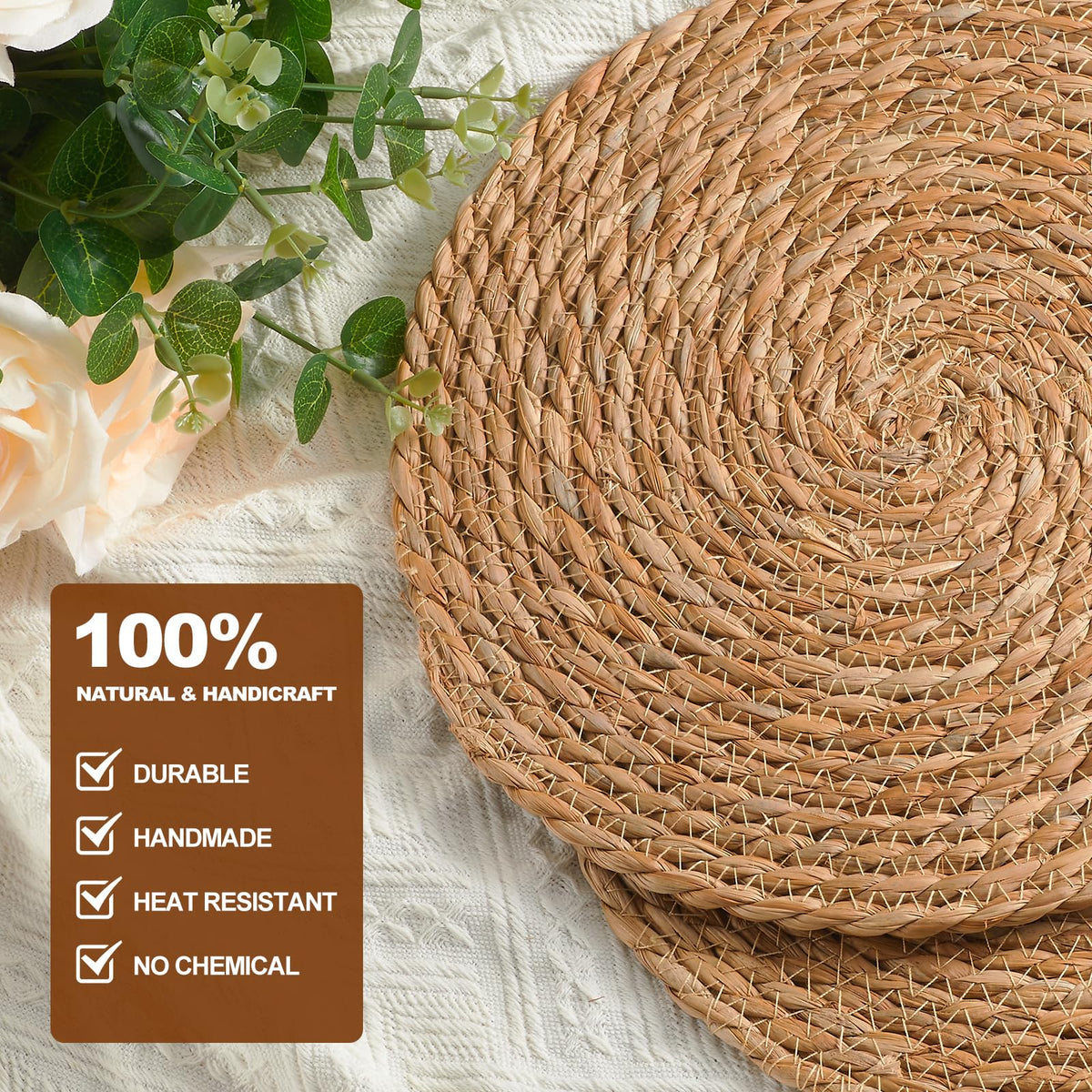 Dimpola durable water hyacinth placemats suitable for daily use.