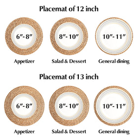 Dimpola heat-resistant round placemats protect plates with rustic charm.
