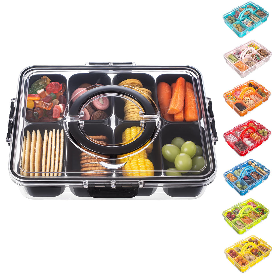 Dingerjar divided serving tray with lid keeps snacks neatly organized for easy transport