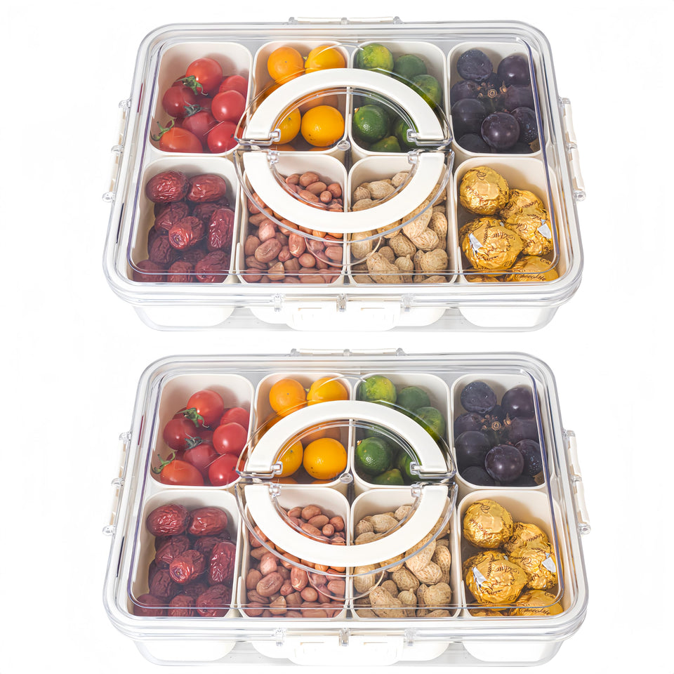 Dingerjar divided serving tray with lid and handle for organized snacks at parties
