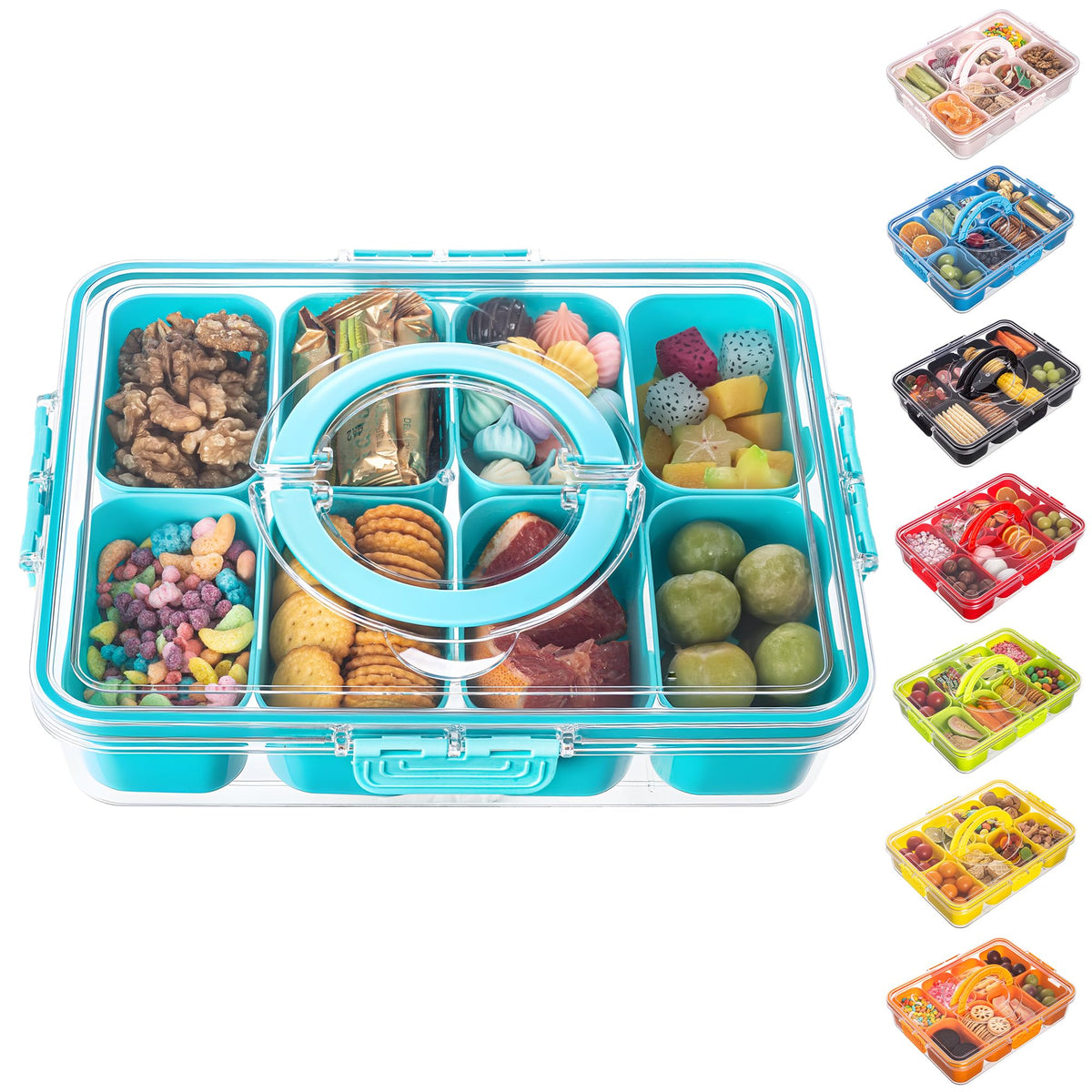Dingerjar divided tray with lid in lake blue keeps snacks organized on the go