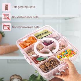 Dingerjar portable snack-organization tray helps keep fruits, nuts, and candies tidy.