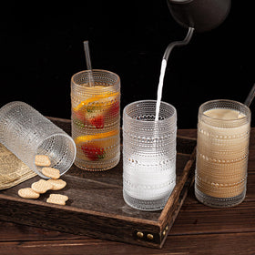 Dingerjar vintage-inspired glasses in a bright, clear kitchen setup
