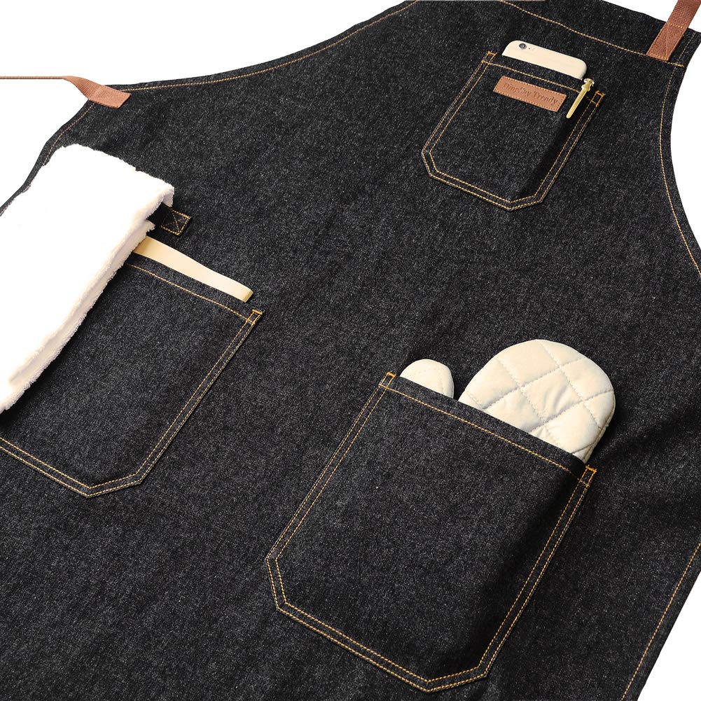 DingSay Trendy denim chef apron machine-washable for easy maintenance.