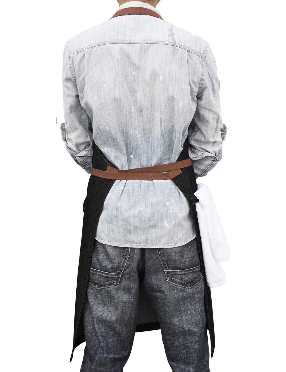 DingSay Trendy denim chef apron pocket area emphasizes tool pockets for easy access.