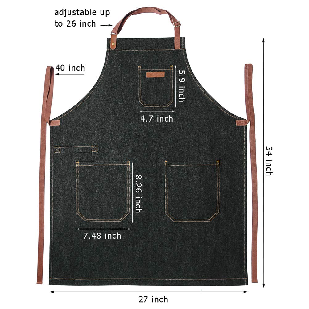 DingSay Trendy denim chef apron stitching detail emphasizes durability.