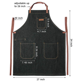 DingSay Trendy denim chef apron stitching detail emphasizes durability.