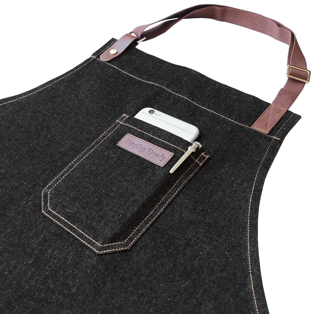 DingSay Trendy denim chef apron in use scenario at a professional grill.