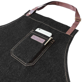 DingSay Trendy denim chef apron in use scenario at a professional grill.