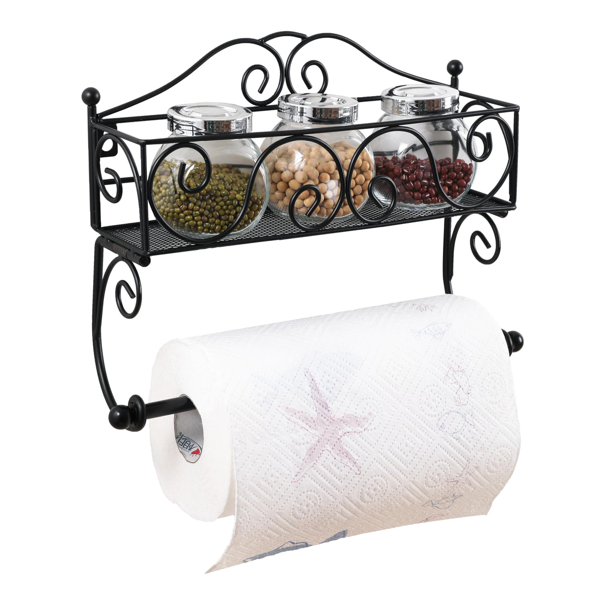 DINGTAI adhesive paper towel holder with shelf on wall, keeps towels within easy reach.