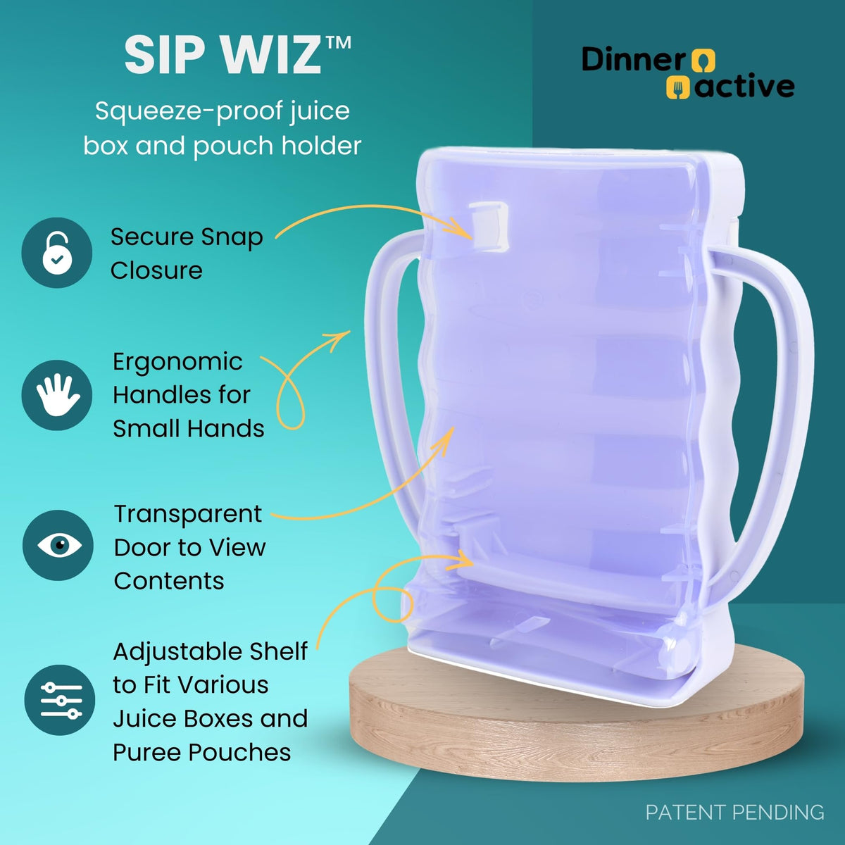 Dinneractive Sip Wiz BPA-free materials ensure safe, worry-free snack time.