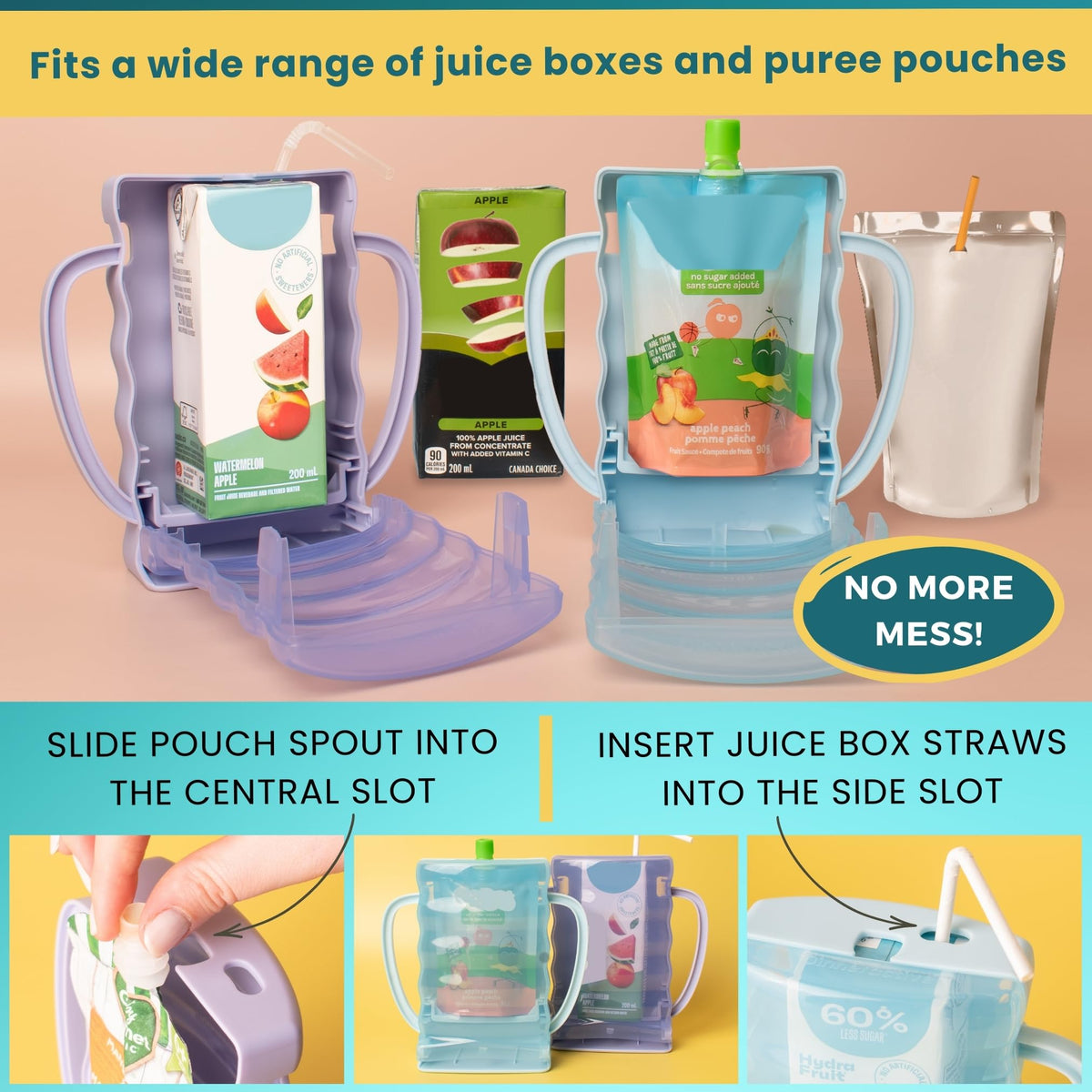 Dinneractive Sip Wiz car ride setup minimizes spills during yogurt snacks.