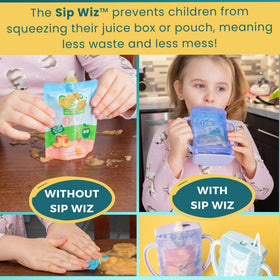 Dinneractive Sip Wiz pouch-spout access enables easy toddler sipping on the go.