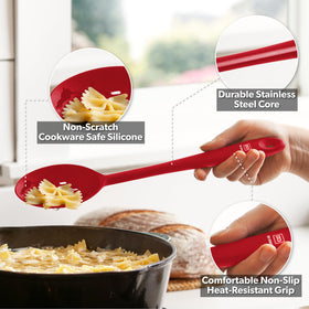 13-inch solid spoon in red from DI ORO Living for comfortable stirring.
