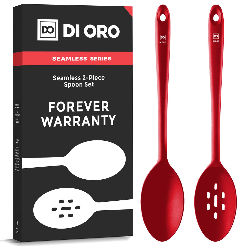 DI ORO Living silicone solid red spoon, heat resistant for hot soups and sauces.