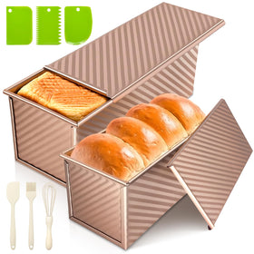 Dipanist 2-pack bread loaf pan with lids for convenient multi-loaf baking.