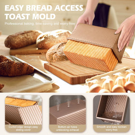 Dipanist loaf pan helps shape uniform slices with clean edges for sandwiches.