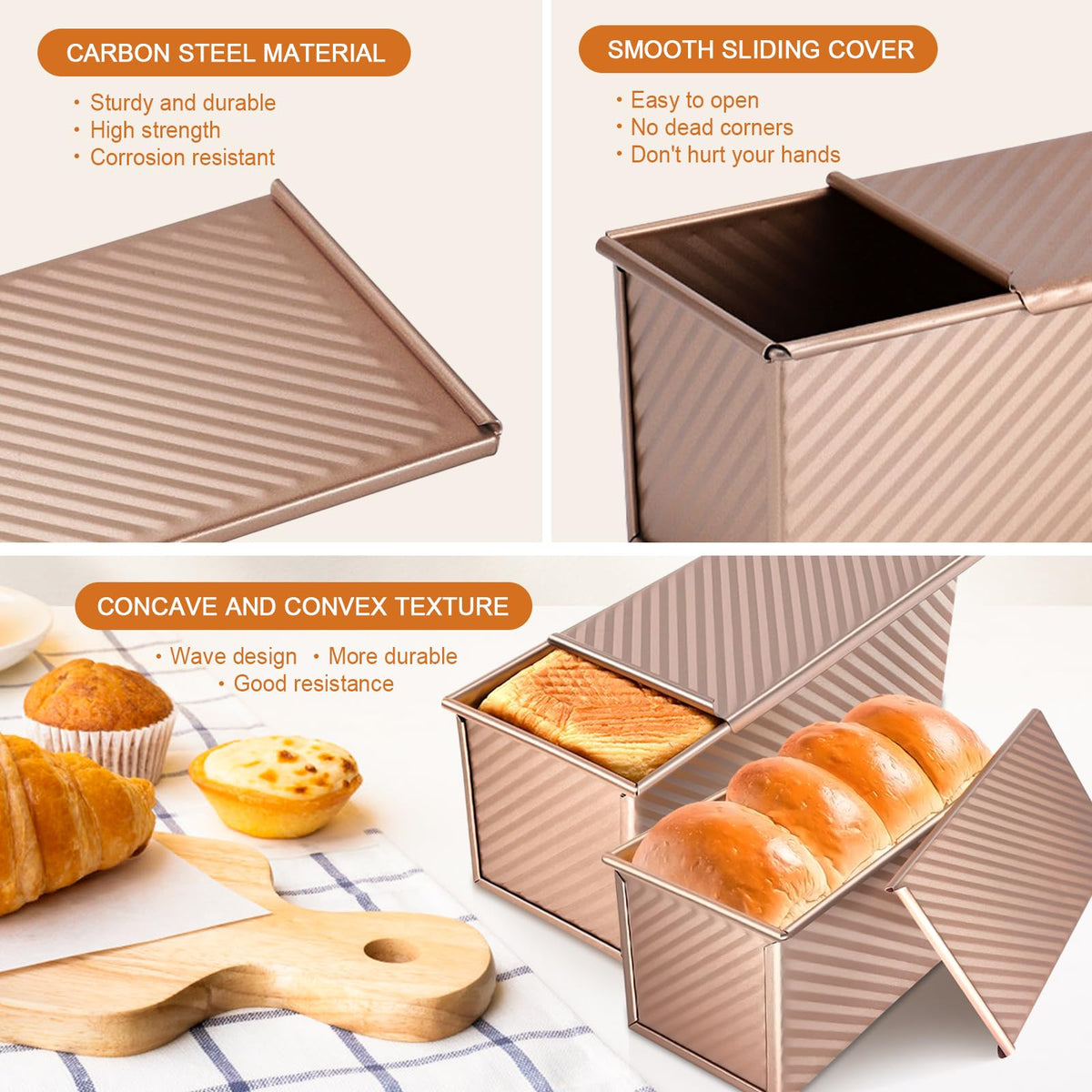Dipanist pullman pan lid traps steam for a soft, delicate crumb.