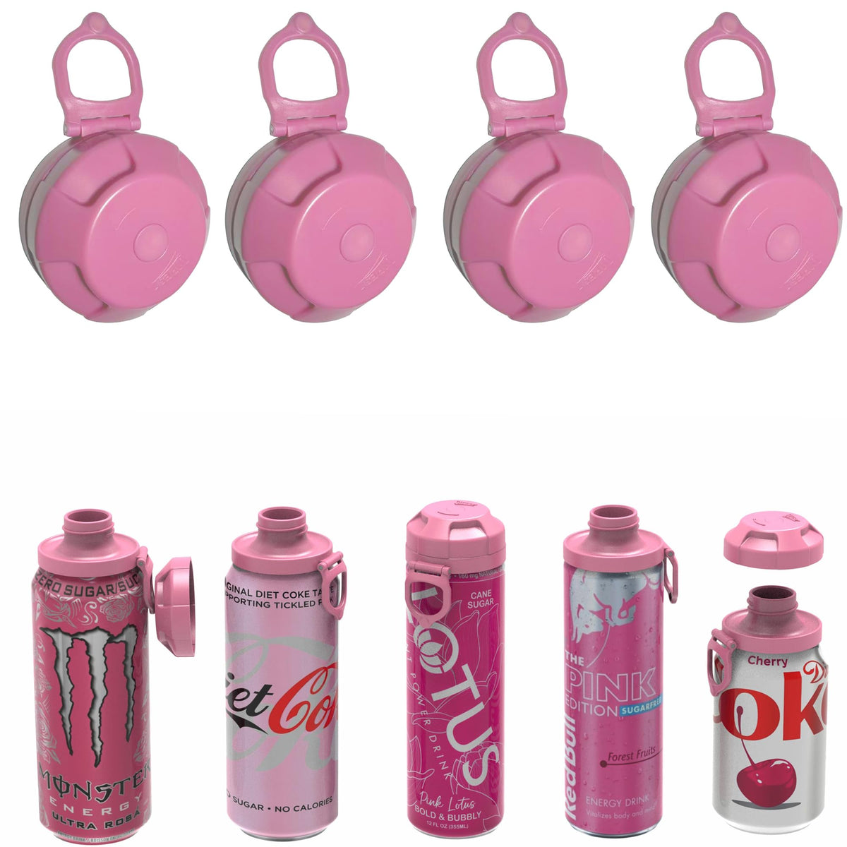DIPESI magnetic soda can lids in pink offer airtight seal to keep beverages fresh.
