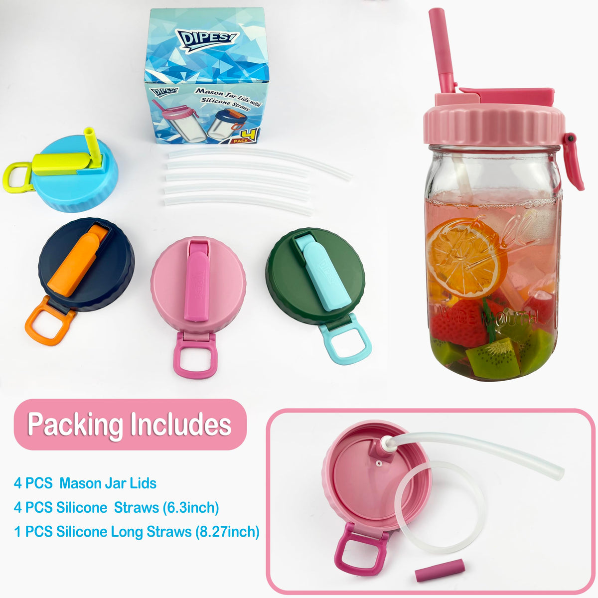 DIPESI lid fits 16oz, 24oz, and 32oz wide-mouth jars for versatility.