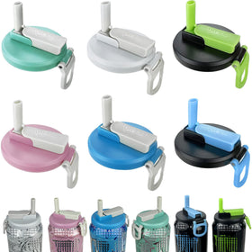 DIPESI Original Creator six-pack lids with colorful straws for spill-free sipping.