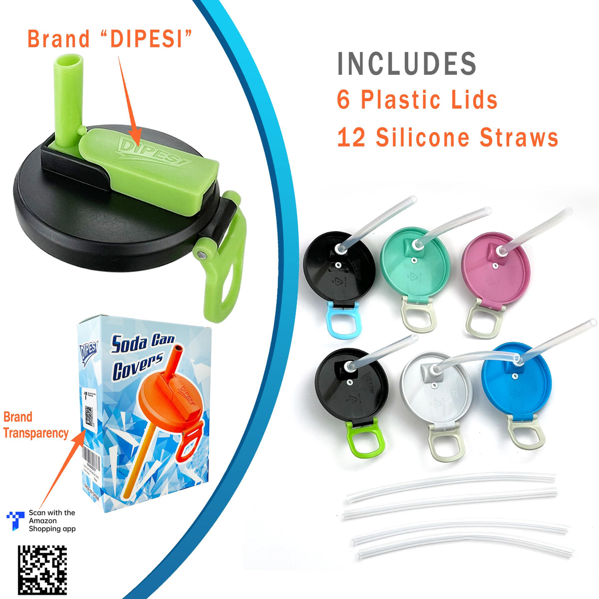 DIPESI silicone straws with colorful lids provide reusable sipping.