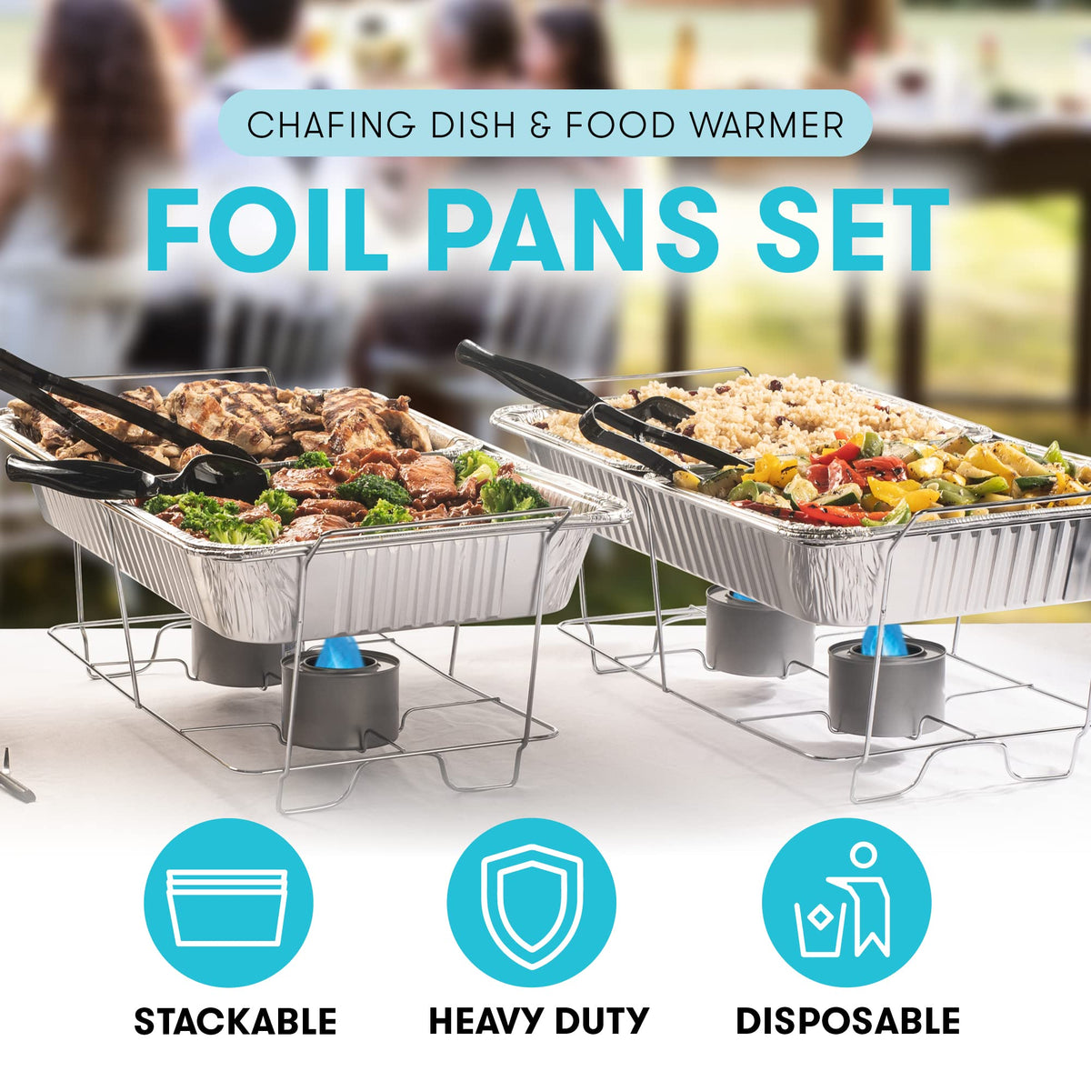 Diplastible buffet set with 6 foil lids for flavor retention