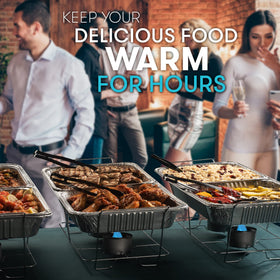 Diplastible chafing dish keeping entrees warm with gel cans