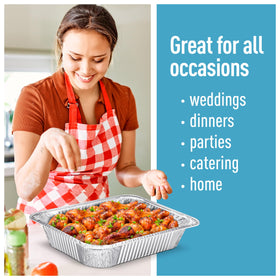 Diplastible lasagna pan in use ready to bake and serve