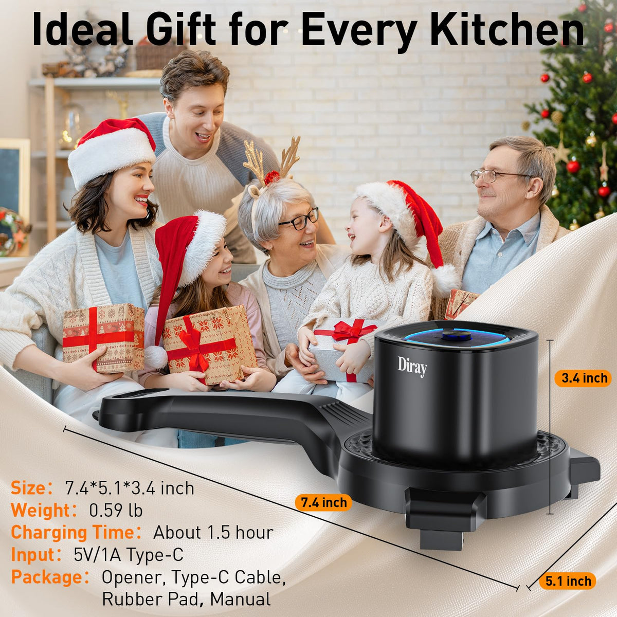 Diray cordless operation on counter enables flexible kitchen use anywhere.