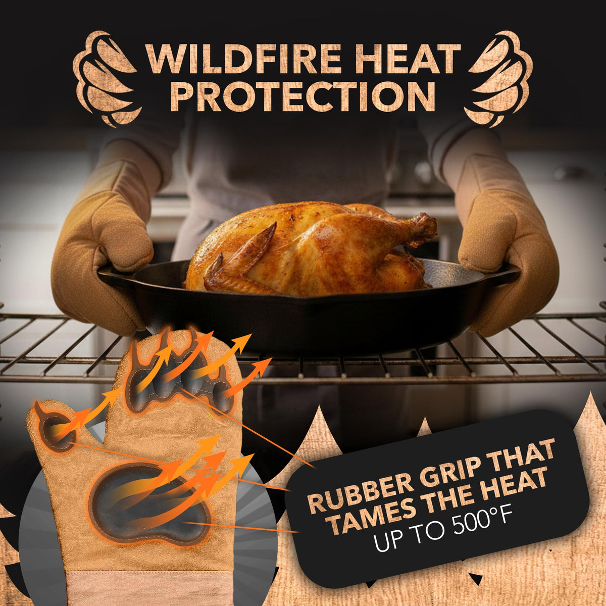 Disc Living Bear Paw mitts grip closeup showing non-slip control for hot pans