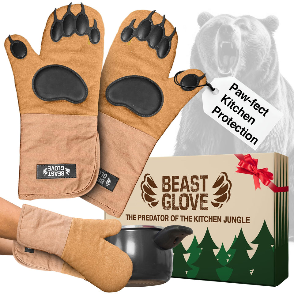 Disc Living Bear Paw Oven Mitts top view with rugged silicone grip for secure handling