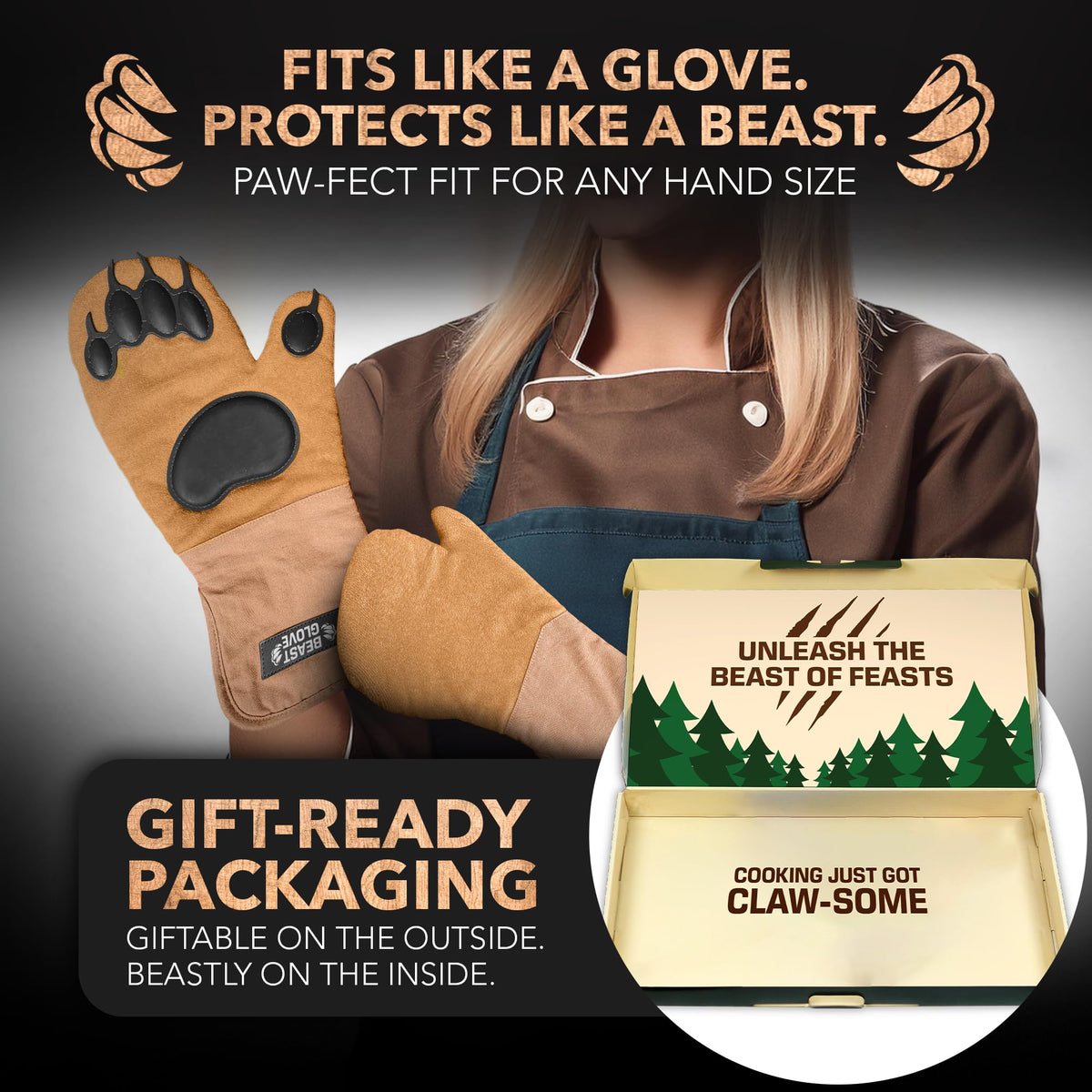 Disc Living Bear Paw mitt wrist coverage protects forearms during indoor and outdoor cooking