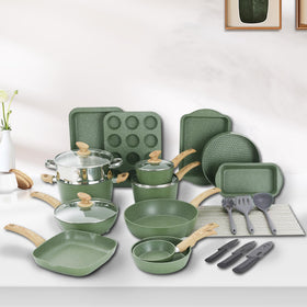 DishDelight green 11-inch fry pan delivers versatile sautéing and browning.