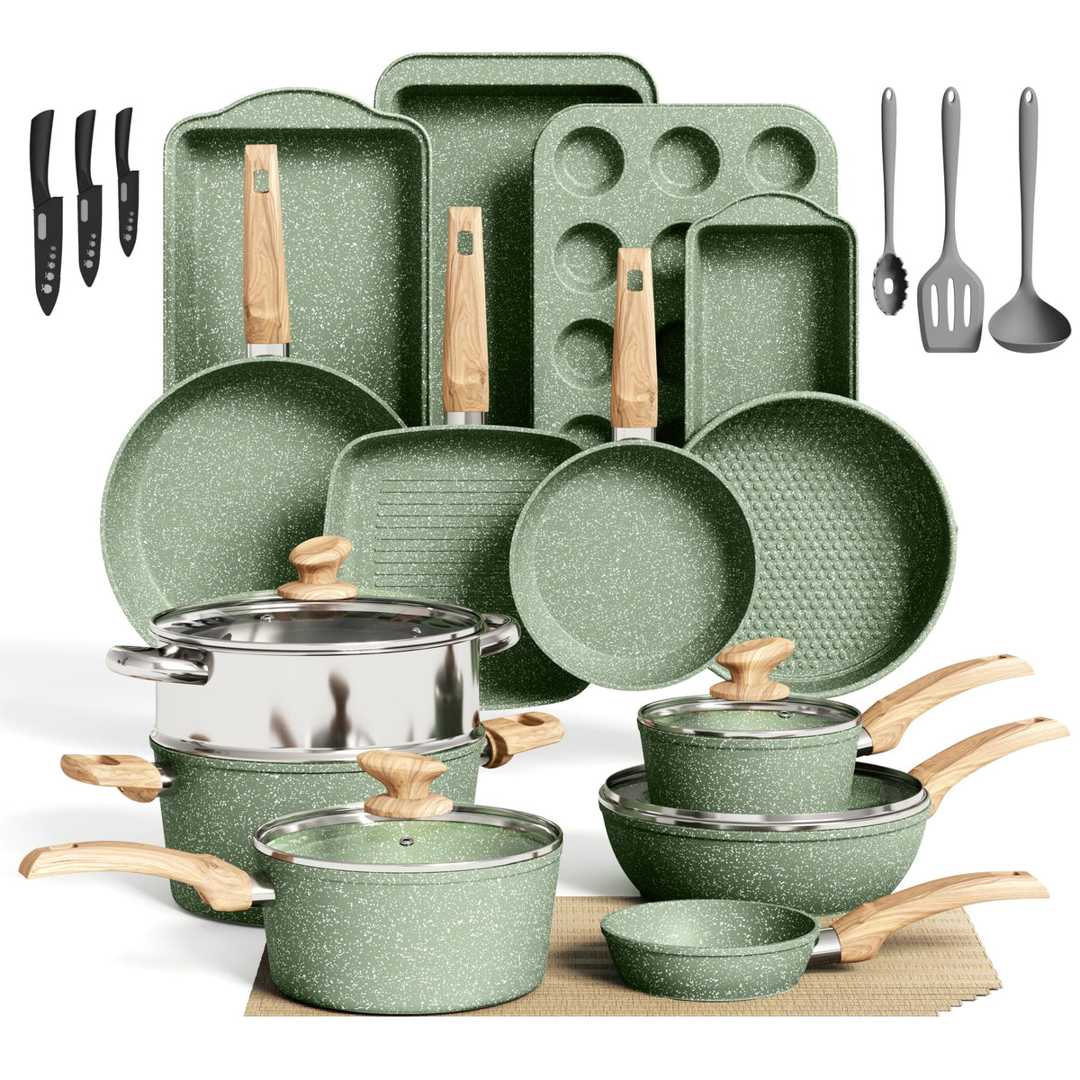 DishDelight green 5.5-inch fry pan for quick, easy stir-frying with minimal oil.