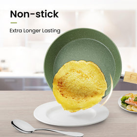 DishDelight green 9.5-inch deep fry pan with lid for simmering sauces.